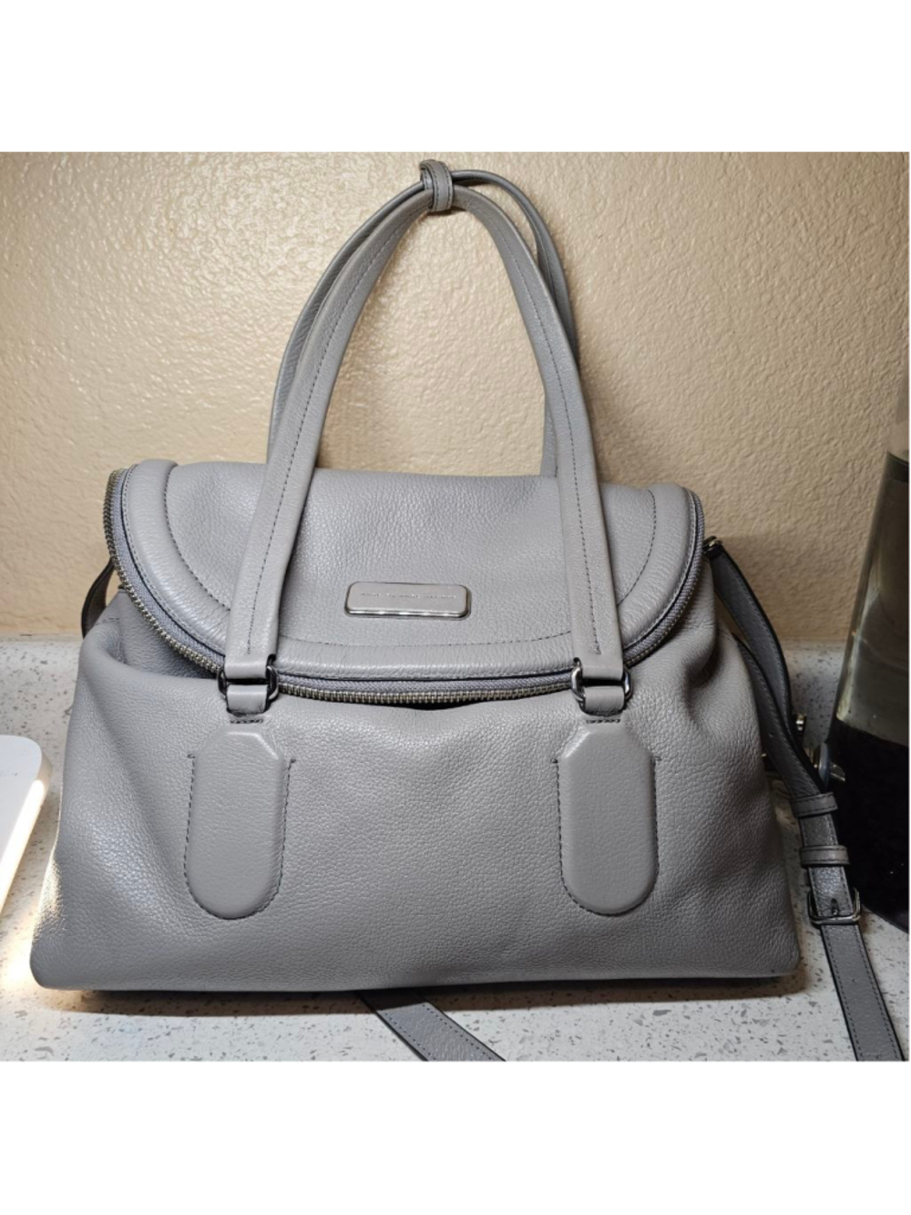 Marc by Marc Jacobs Light Gray Pebbled Leather Flap Satchel Crossbody Bag